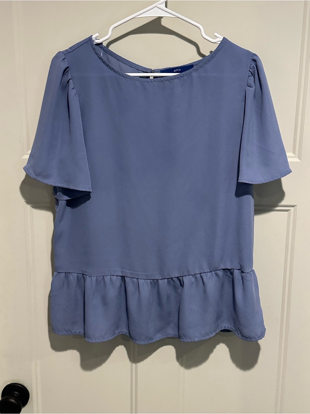 Apt. 9 Dusty Blue Ruffle Hem Short Sleeve Blouse Peplum